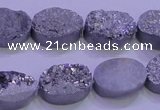 CAG8172 7.5 inches 13*18mm oval silver plated druzy agate beads