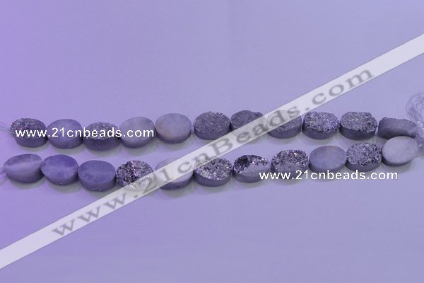 CAG8172 7.5 inches 13*18mm oval silver plated druzy agate beads