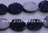 CAG8176 7.5 inches 13*18mm oval blue plated druzy agate beads
