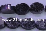 CAG8177 7.5 inches 13*18mm oval black plated druzy agate beads