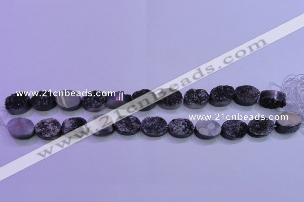 CAG8177 7.5 inches 13*18mm oval black plated druzy agate beads