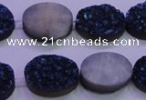 CAG8186 7.5 inches 15*20mm oval blue plated druzy agate beads