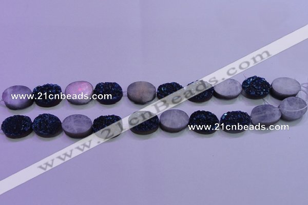 CAG8186 7.5 inches 15*20mm oval blue plated druzy agate beads