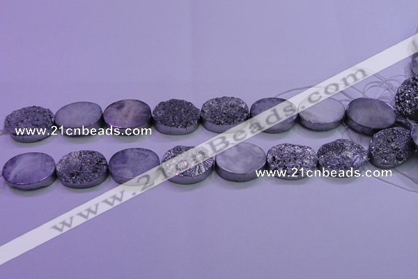 CAG8192 7.5 inches 18*25mm oval silver plated druzy agate beads