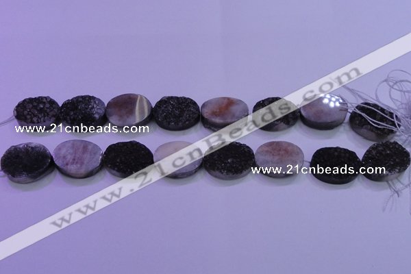 CAG8197 7.5 inches 18*25mm oval black plated druzy agate beads