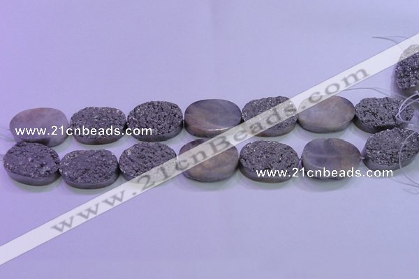 CAG8202 7.5 inches 20*30mm oval silver plated druzy agate beads