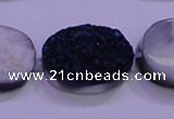 CAG8206 7.5 inches 20*30mm oval blue plated druzy agate beads