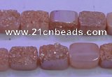 CAG8211 Top drilled 10*14mm rectangle champagne plated druzy agate beads