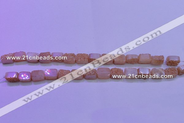 CAG8211 Top drilled 10*14mm rectangle champagne plated druzy agate beads