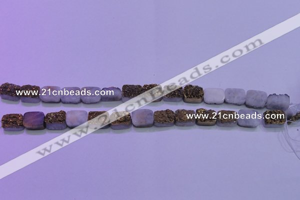 CAG8213 Top drilled 10*14mm rectangle glod plated druzy agate beads