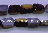 CAG8215 Top drilled 10*14mm rectangle purple plated druzy agate beads