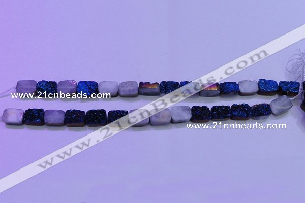 CAG8216 Top drilled 10*14mm rectangle blue plated druzy agate beads