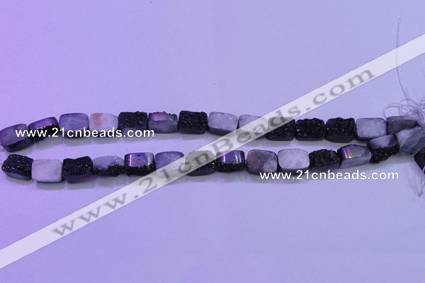 CAG8217 Top drilled 10*14mm rectangle black plated druzy agate beads