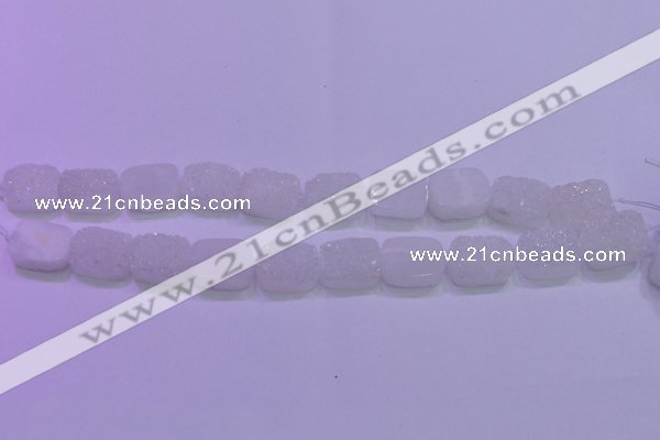 CAG8220 Top drilled 12*16mm rectangle white plated druzy agate beads