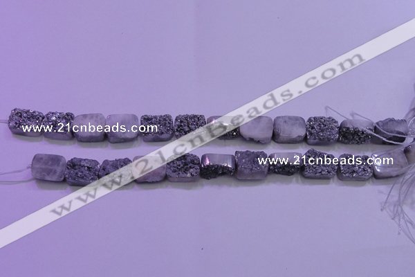 CAG8222 Top drilled 12*16mm rectangle silver plated druzy agate beads