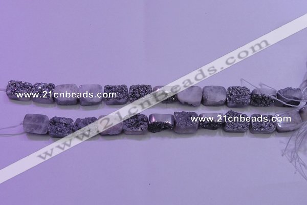 CAG8222 Top drilled 12*16mm rectangle silver plated druzy agate beads