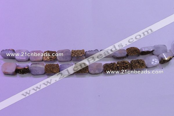 CAG8223 Top drilled 12*16mm rectangle glod plated druzy agate beads