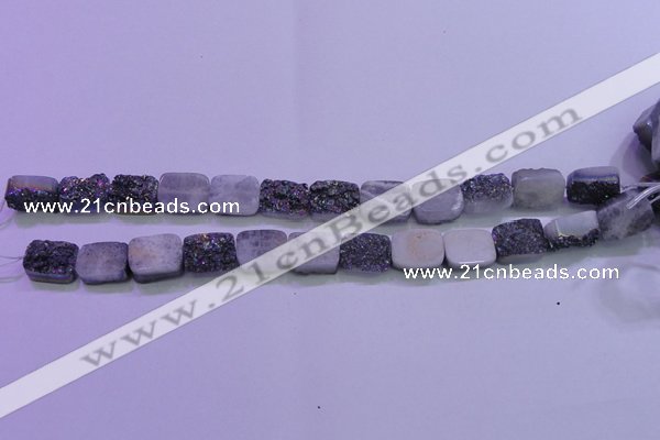 CAG8224 Top drilled 12*16mm rectangle rainbow plated druzy agate beads