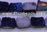 CAG8226 Top drilled 12*16mm rectangle blue plated druzy agate beads