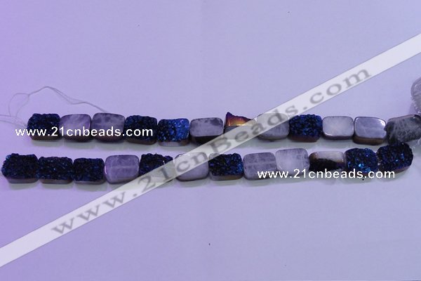 CAG8226 Top drilled 12*16mm rectangle blue plated druzy agate beads