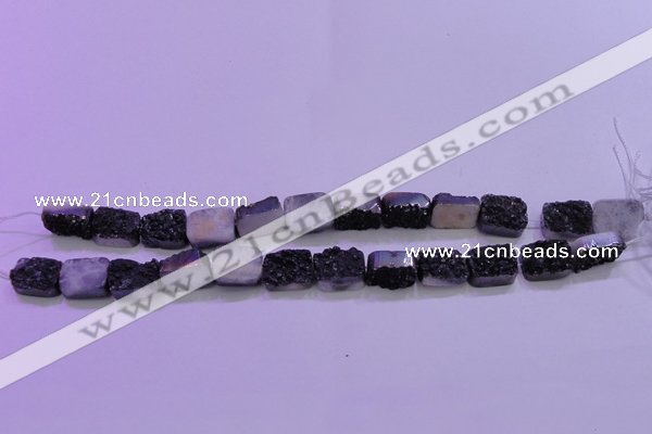 CAG8227 Top drilled 12*16mm rectangle black plated druzy agate beads