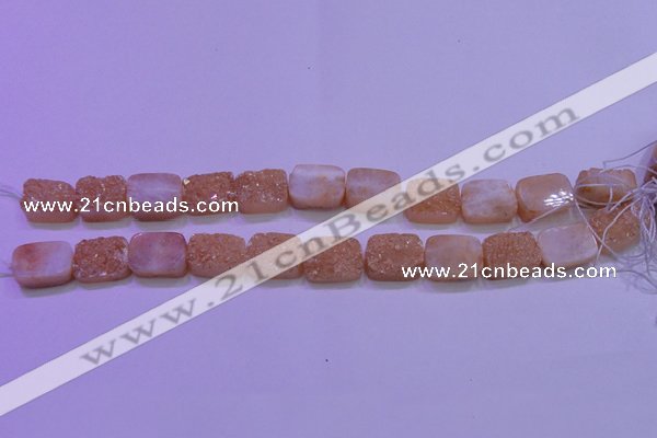 CAG8231 Top drilled 13*18mm rectangle champagne plated druzy agate beads