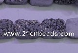 CAG8232 Top drilled 13*18mm rectangle silver plated druzy agate beads