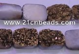 CAG8233 Top drilled 13*18mm rectangle glod plated druzy agate beads