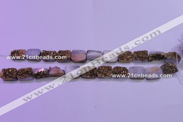 CAG8233 Top drilled 13*18mm rectangle glod plated druzy agate beads