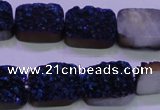 CAG8236 Top drilled 13*18mm rectangle blue plated druzy agate beads