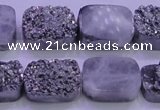 CAG8242 Top drilled 15*20mm rectangle silver plated druzy agate beads