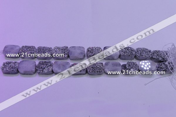 CAG8242 Top drilled 15*20mm rectangle silver plated druzy agate beads