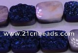 CAG8246 Top drilled 15*20mm rectangle blue plated druzy agate beads