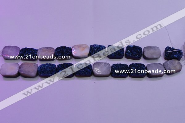 CAG8246 Top drilled 15*20mm rectangle blue plated druzy agate beads