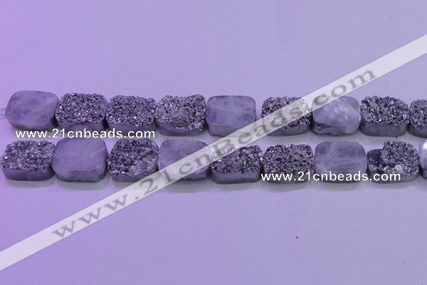 CAG8252 Top drilled 18*25mm rectangle silver plated druzy agate beads