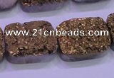 CAG8253 Top drilled 18*25mm rectangle glod plated druzy agate beads