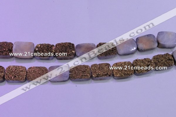 CAG8253 Top drilled 18*25mm rectangle glod plated druzy agate beads