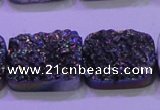 CAG8254 Top drilled 18*25mm rectangle rainbow plated druzy agate beads