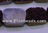 CAG8255 Top drilled 18*25mm rectangle purple plated druzy agate beads