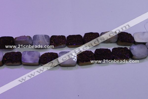 CAG8255 Top drilled 18*25mm rectangle purple plated druzy agate beads