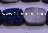 CAG8256 Top drilled 18*25mm rectangle blue plated druzy agate beads