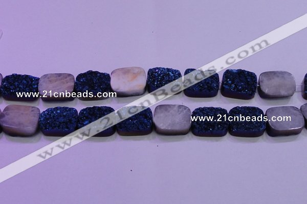 CAG8256 Top drilled 18*25mm rectangle blue plated druzy agate beads