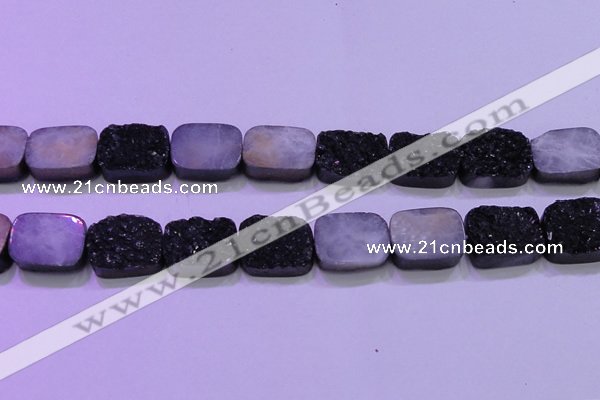 CAG8257 Top drilled 18*25mm rectangle black plated druzy agate beads