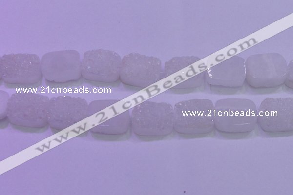 CAG8260 Top drilled 20*30mm rectangle white plated druzy agate beads