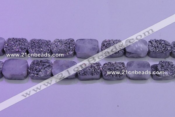 CAG8262 Top drilled 20*30mm rectangle silver plated druzy agate beads