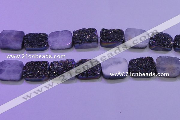 CAG8264 Top drilled 20*30mm rectangle rainbow plated druzy agate beads