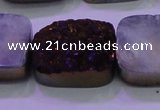 CAG8265 Top drilled 20*30mm rectangle purple plated druzy agate beads