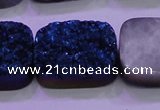 CAG8266 Top drilled 20*30mm rectangle blue plated druzy agate beads