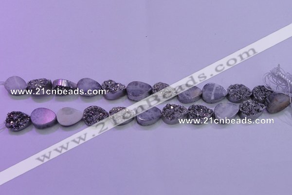 CAG8272 7.5 inches 10*14mm teardrop silver plated druzy agate beads