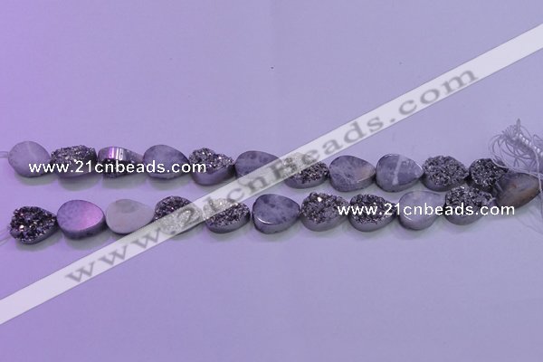 CAG8282 7.5 inches 12*16mm teardrop silver plated druzy agate beads